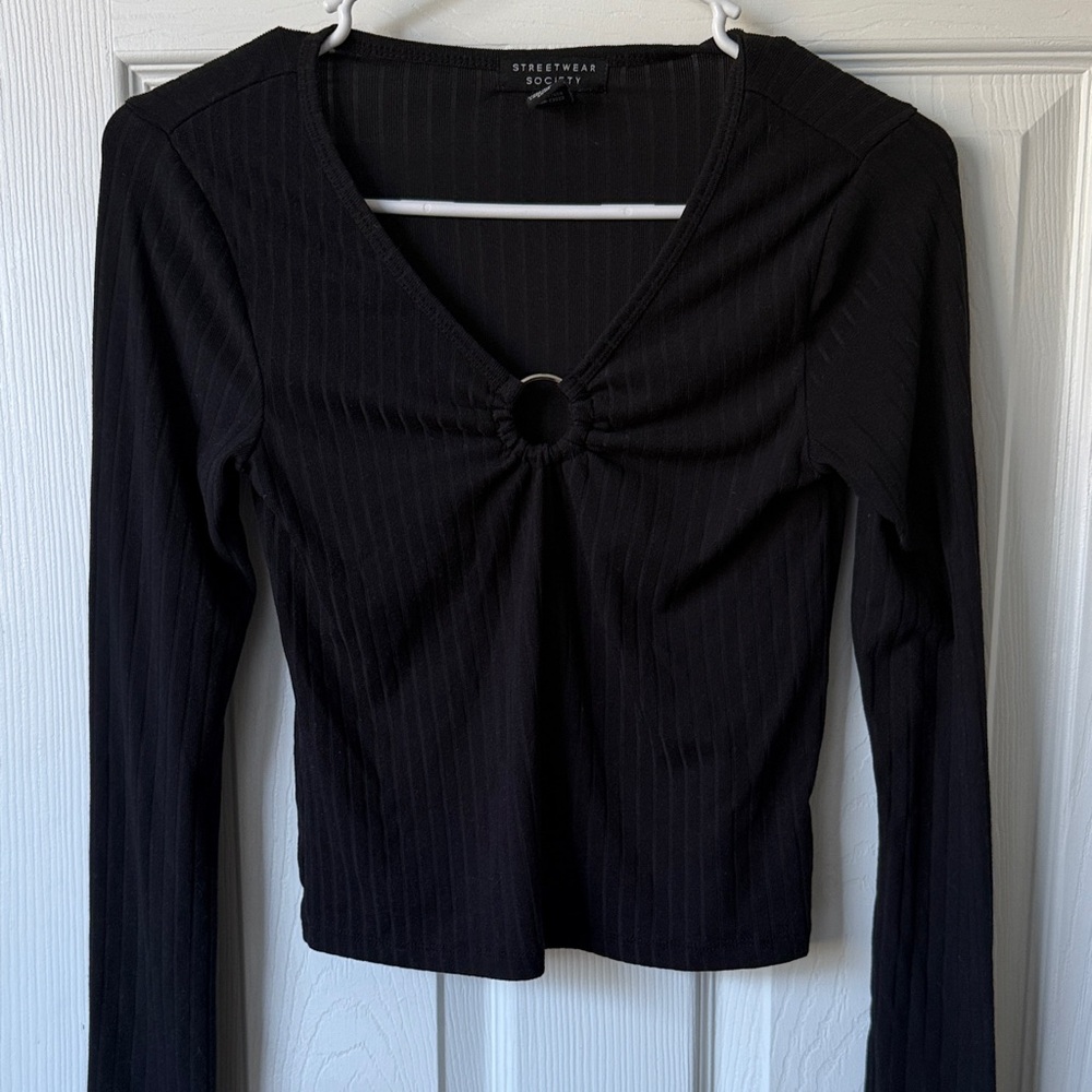 Streetwear Society Black V-Neck Long Sleeve Top